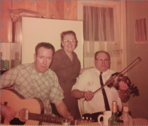Uncle Joe MacDonald with Grandma and Grampa (Mamie and Joe Croteau) Brock Ave kitchen Toronto 1960s