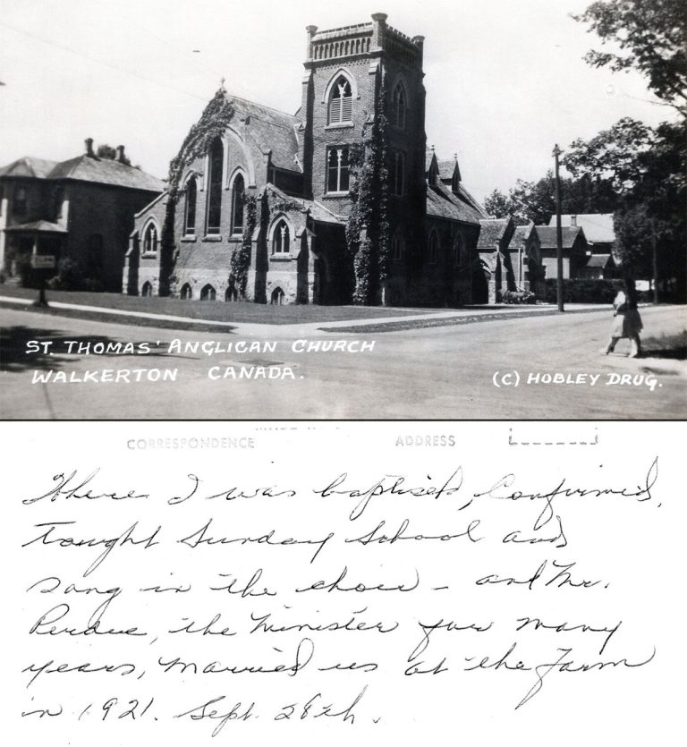 Where I was baptised, confirmed, taught Sunday School, and sang in the choir - and Mr Purdue, the Minister for many years, married us at the farm in 1921, September 28th - Mary Marchington (Wilson)