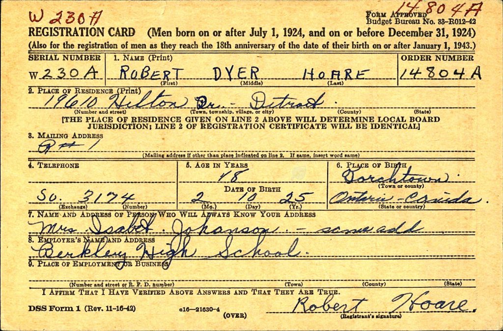 Robert Dyer Hoare Draftcard