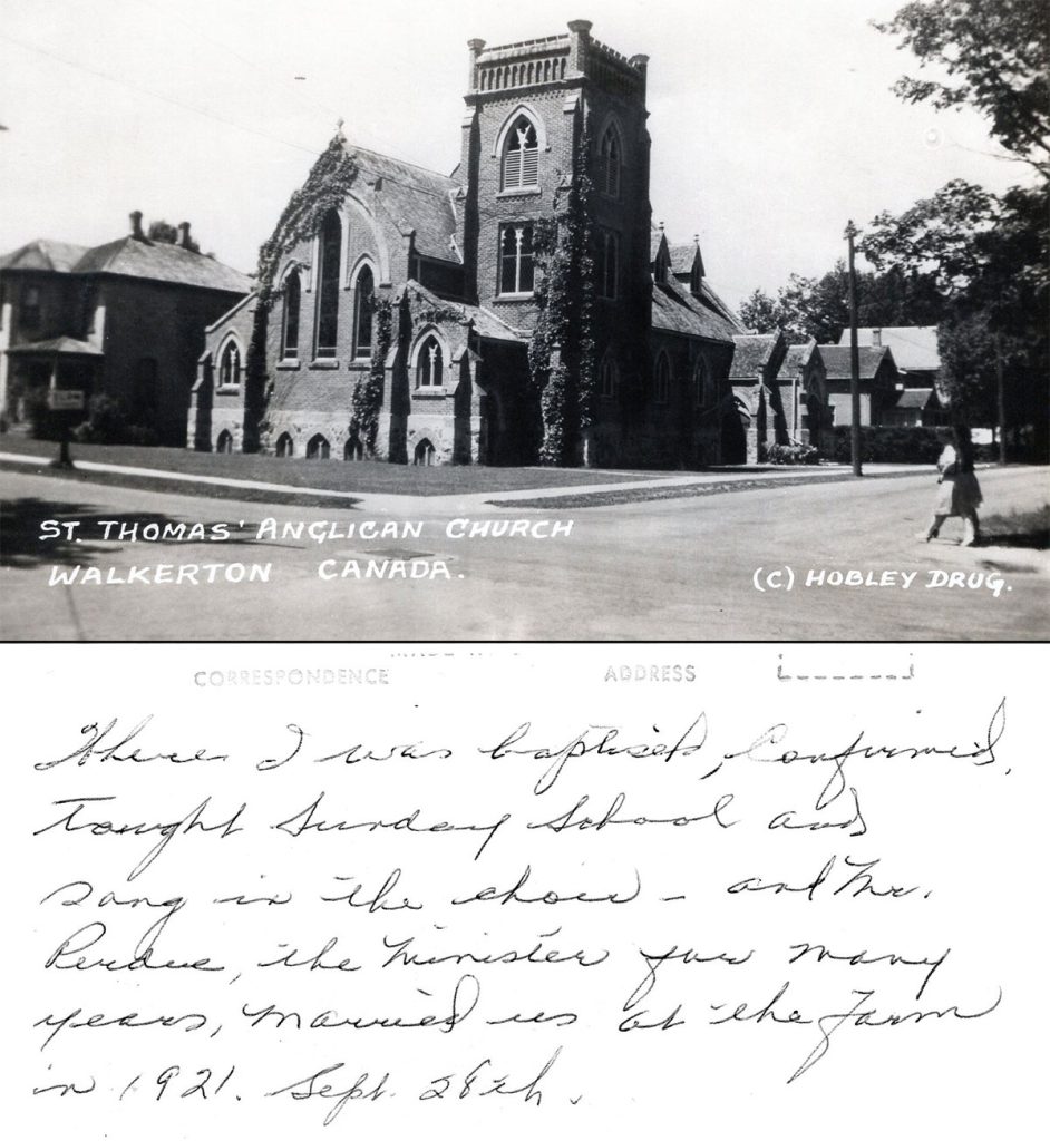 Where I was baptised, confirmed, taught Sunday School, and sang in the choir - and Mr Purdue, the Minister for many years, married us at the farm in 1921, September 28th - Mary Marchington (Wilson)